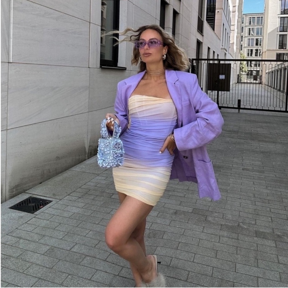 Zara Lilac Ombré Tulle Strapless Dress size M Bloggers Favorite